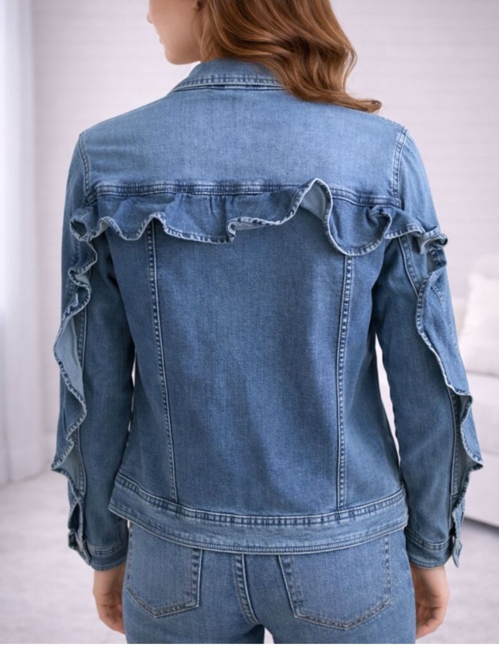 Avec Les Filles Indigo Ruffle Jean Jacket Large